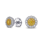 Fancy Vivid Yellow Round Brilliant Double Halo Diamond Earrings