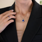 Royal Blue Sapphire Cushion Diamond Vintage-Style Pendant