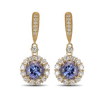 Round Tanzanite & Diamond Drop Halo Earrings