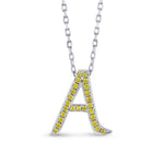Fancy Vivid Yellow "A" Letter pendant set in 0.11ct Brilliant Pave and 18K Gold