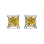 Fancy Yellow Radiant Stud Diamond Earrings