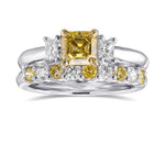Fancy Intense Yellow Asscher-cut Diamond Wedding Ring Set
