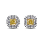 Fancy Yellow Cushion Double Halo Diamond Earrings