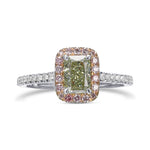 Fancy Intense Yellowish Green Radiant Halo Diamond Ring
