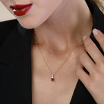 Round Red Ruby and Diamond Drop Pendant