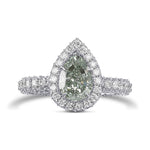 Fancy Intense Green Pear Regal Halo Diamond Ring