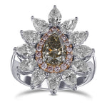 Fancy Dark Gray Yellowish Green Pear Halo Diamond Ring