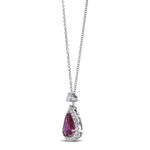 Pear Purplish Red Ruby and Diamond Halo Pendant