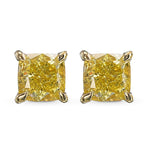 Fancy Yellow Cushion Stud Diamond Earrings