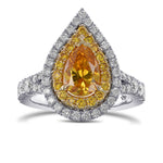 Fancy Vivid Yellow Orange Pear Double Halo Diamond Ring