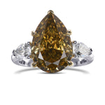 Fancy Deep Brown Yellow Pear 3 Stone Diamond Ring