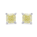 Fancy Light Yellow Cushion Diamond Stud Earrings