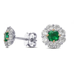 Round Emerald & Diamond Halo Earrings