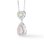 Very Light Pink Pear and Fancy Yellowish Green Heart Diamond Halo Drop Pendant