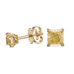 Fancy Yellow Radiant Stud Diamond Earrings