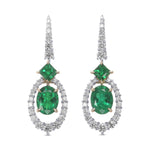 Extraordinary Oval Emerald and Diamond Halo Drop Earrings