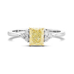 Light Yellow Radiant Side Stone Diamond Ring