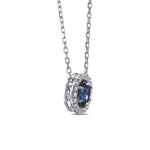 Blue Sapphire Oval Shape Halo Pendant