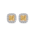 Fancy Yellow Radiant Diamond Halo Earrings