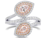 Pink Pear Double Halo Crossover Diamond Ring