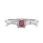 Fancy Orangy Pink Radiant Diamond Three-stone Ring