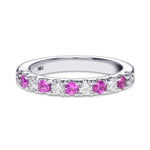 Pink Sapphire and Diamond Round Brilliant Diamond Wedding Band Ring