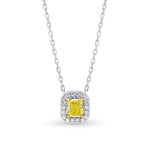 Fancy Yellow Radiant & White Pave Diamond Halo Pendant