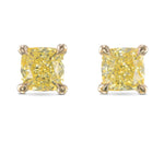 Fancy Yellow Cushion Stud Diamond Earrings