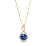 Round Blue Sapphire Cross-over Halo Pendant