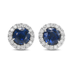 Round Blue Sapphire and Diamond Halo Earrings