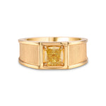 Cushion Fancy Intense Yellow Gents Solitaire Brushed Ring