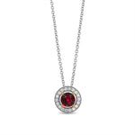 Round Red Ruby and Diamond Halo Pendant