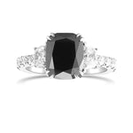 Fancy Black Cushion & Trapezoid Diamond Side-Stone Ring