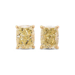 Light Yellow Cushion Stud Diamond Earrings