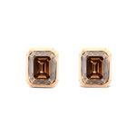 Fancy Brown Emerald Diamond Bezel Stud Earrings