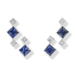 Princess Blue Sapphire and Diamond Drop Bezel Earrings