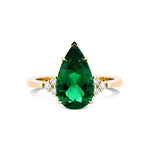 Pear Emerald Side Stone Ring