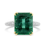 Emerald & Contoured Pave Side-stone Ring