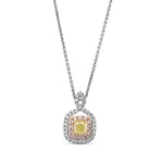 Light Green-Yellow Cushion Diamond Double Halo Pendant