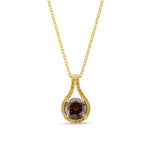 Round Fancy Dark Orangy-Brown Drop Halo Diamond Pendant