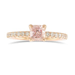 Fancy Pink Cushion Solitaire Side Stone Diamond Ring