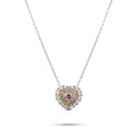 Ausgefallener rosa-violetter Herzanhänger mit doppeltem Diamant-Halo