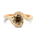 Fancy Dark Orangy Brown Round Cross-Over Brilliant Diamond Ring