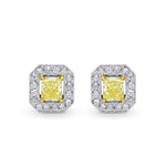 Fancy Yellow Radiant Diamond Halo Earrings