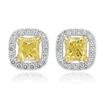 1.08ct GIA Fancy Yellow Radiant Diamond Halo Earrings set in 18K Gold.