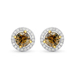Fancy Brown Round Brilliant Diamond Halo Earrings