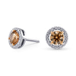 Fancy Brown Halo Stud Diamond Earrings