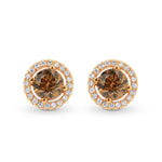Fancy Brown Round Diamond Halo Earrings