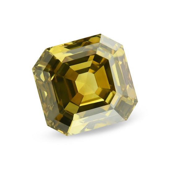 0.56 Carat Fancy Deep Brownish Greenish Yellow Asscher Diamond VS2 GIA