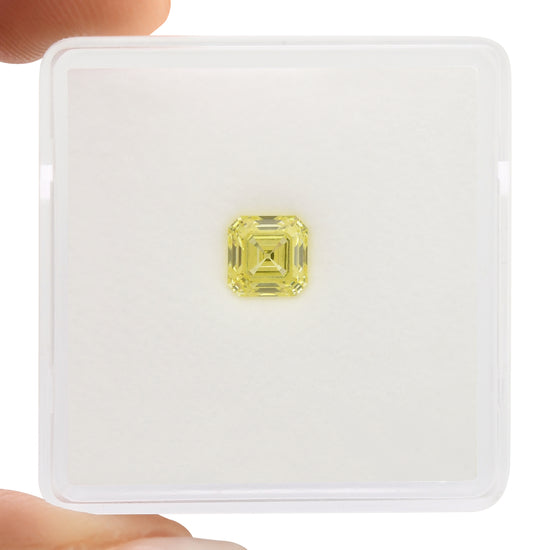 0.74 Carat Fancy Intense Yellow Asscher Diamond VS2 GIA